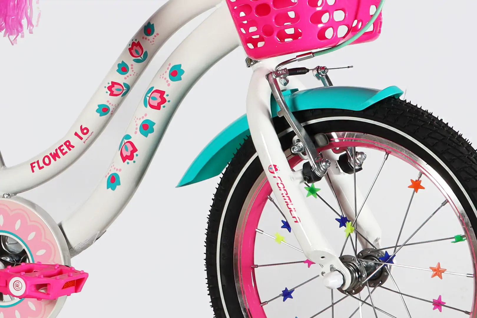 Велосипед ST 16" Formula Kid FLOWER PREMIUM BH рама-8,5" білий з рожевим та бірюзовим 2026 - Зображення 3