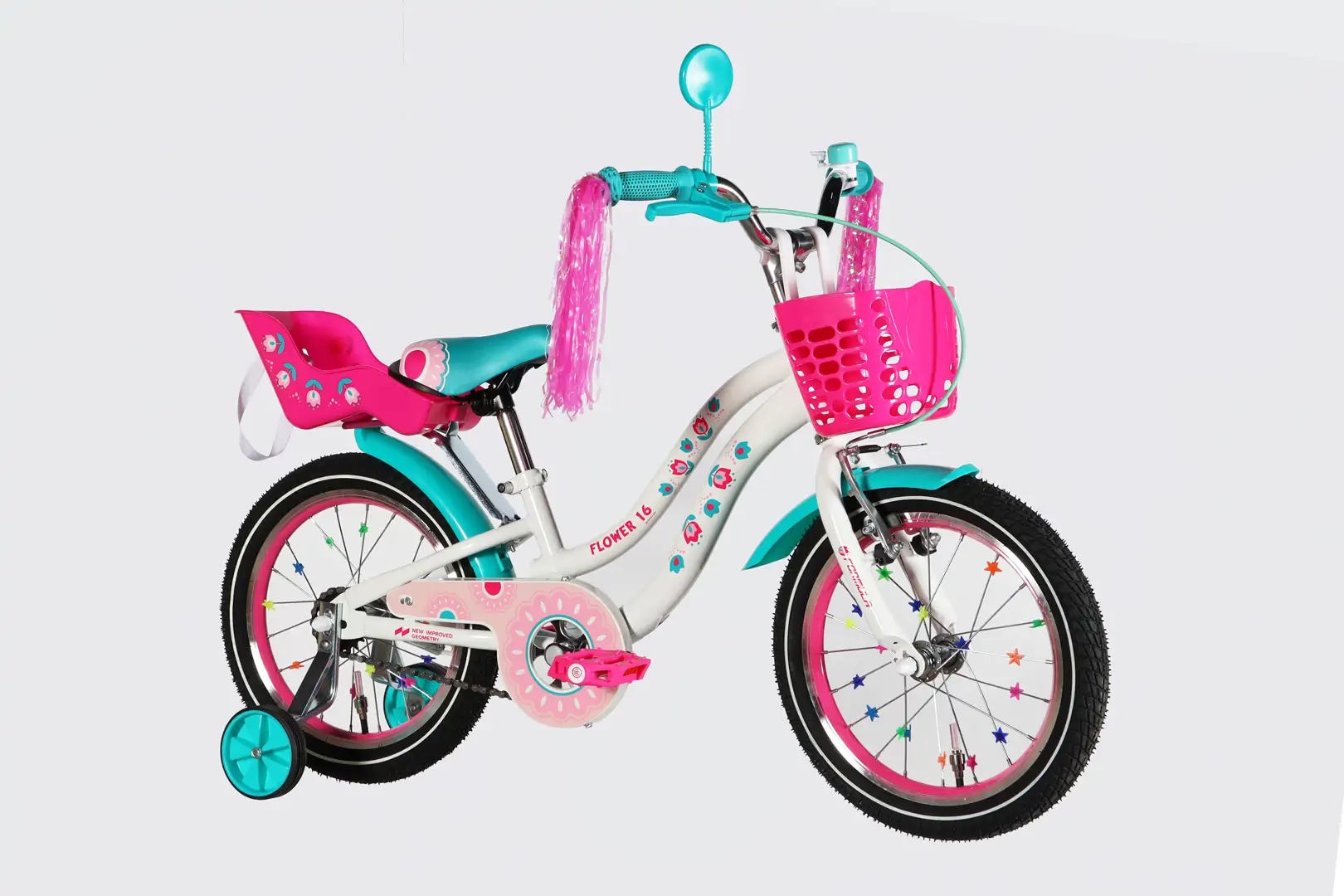 Велосипед ST 16" Formula Kid FLOWER PREMIUM BH рама-8,5" білий з рожевим та бірюзовим 2026 - Зображення 4